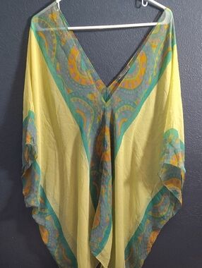 Nordstrom Yellow Sheer Paisley  1960 Inspired Print  Poncho